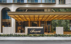 front facade and entrance of Fairmont Hanoi vietnam