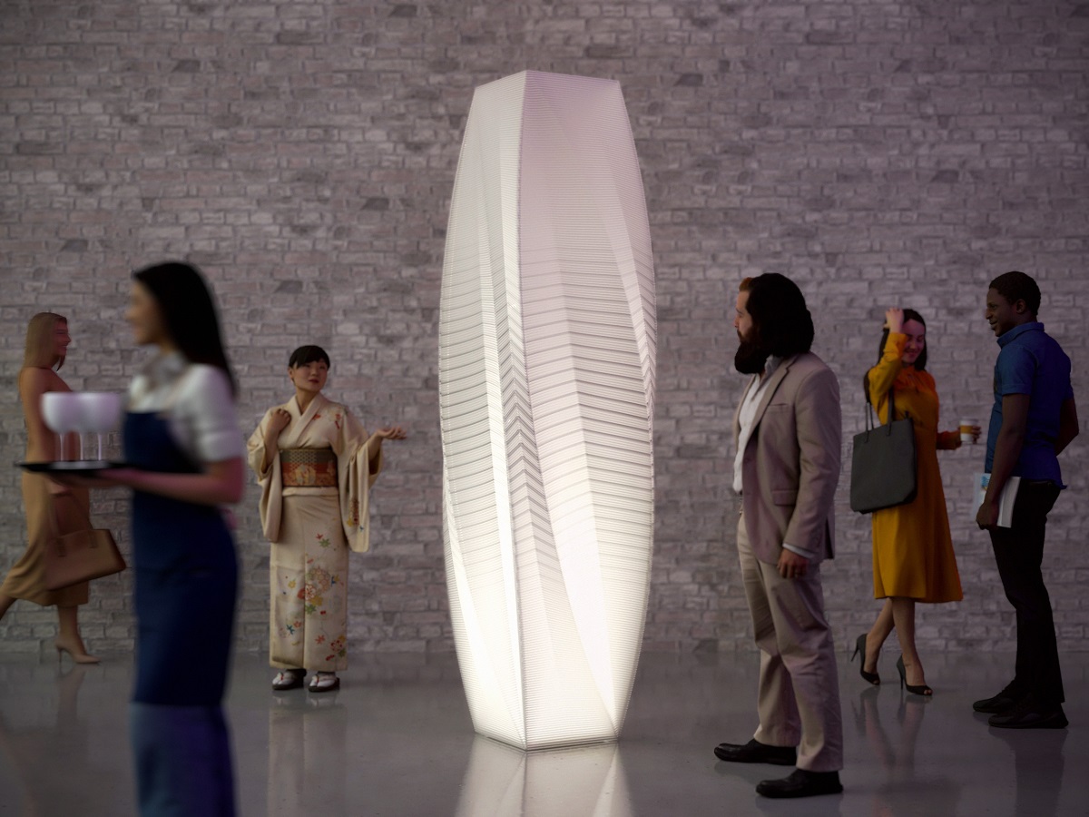 Loom Light, a 3D-printed light sculpture drawing on the optical language of Op Art, designed by MIMStudios