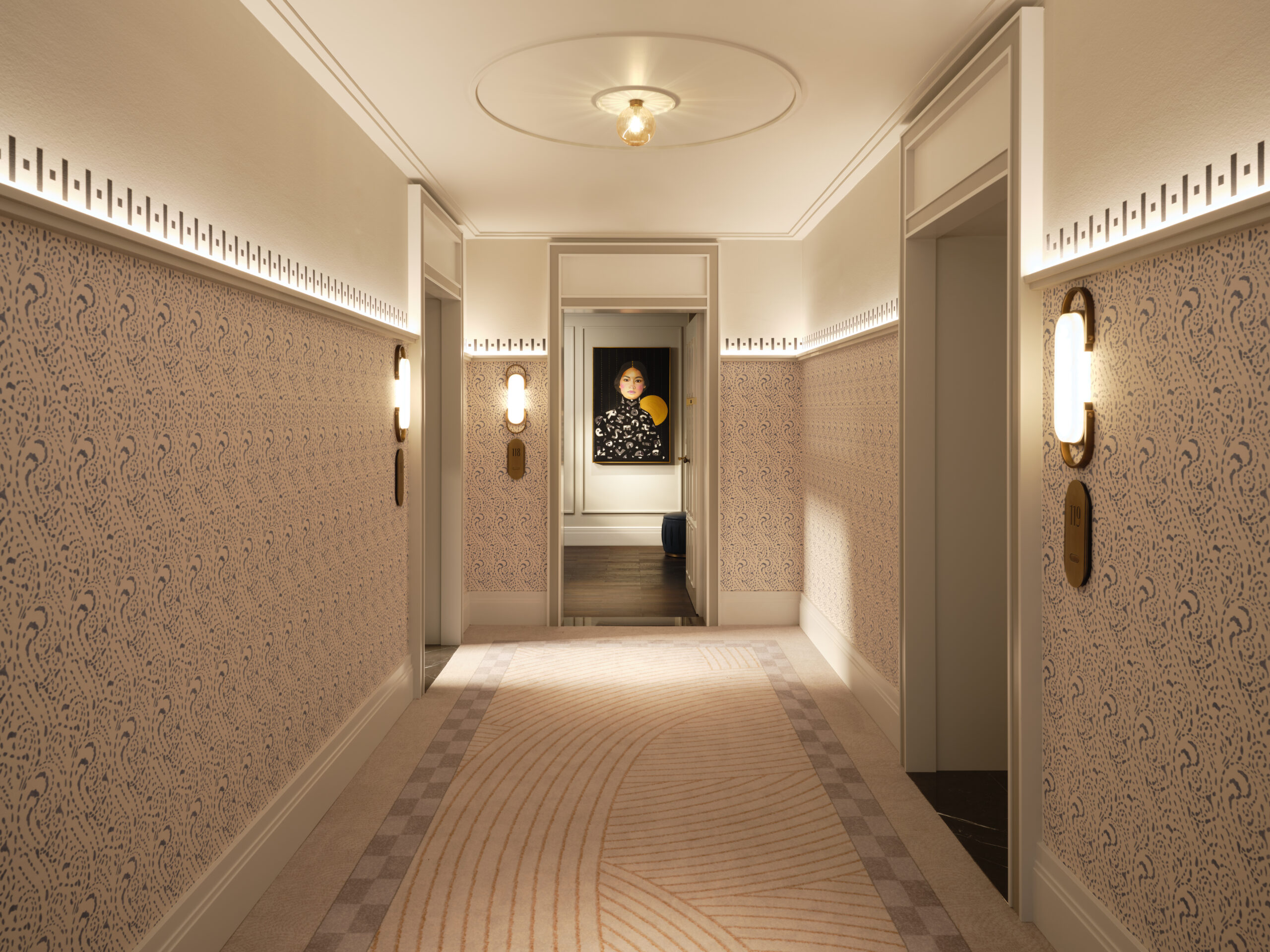 Hallway at Mandarin Oriental Vienna, with Ulster carpet
