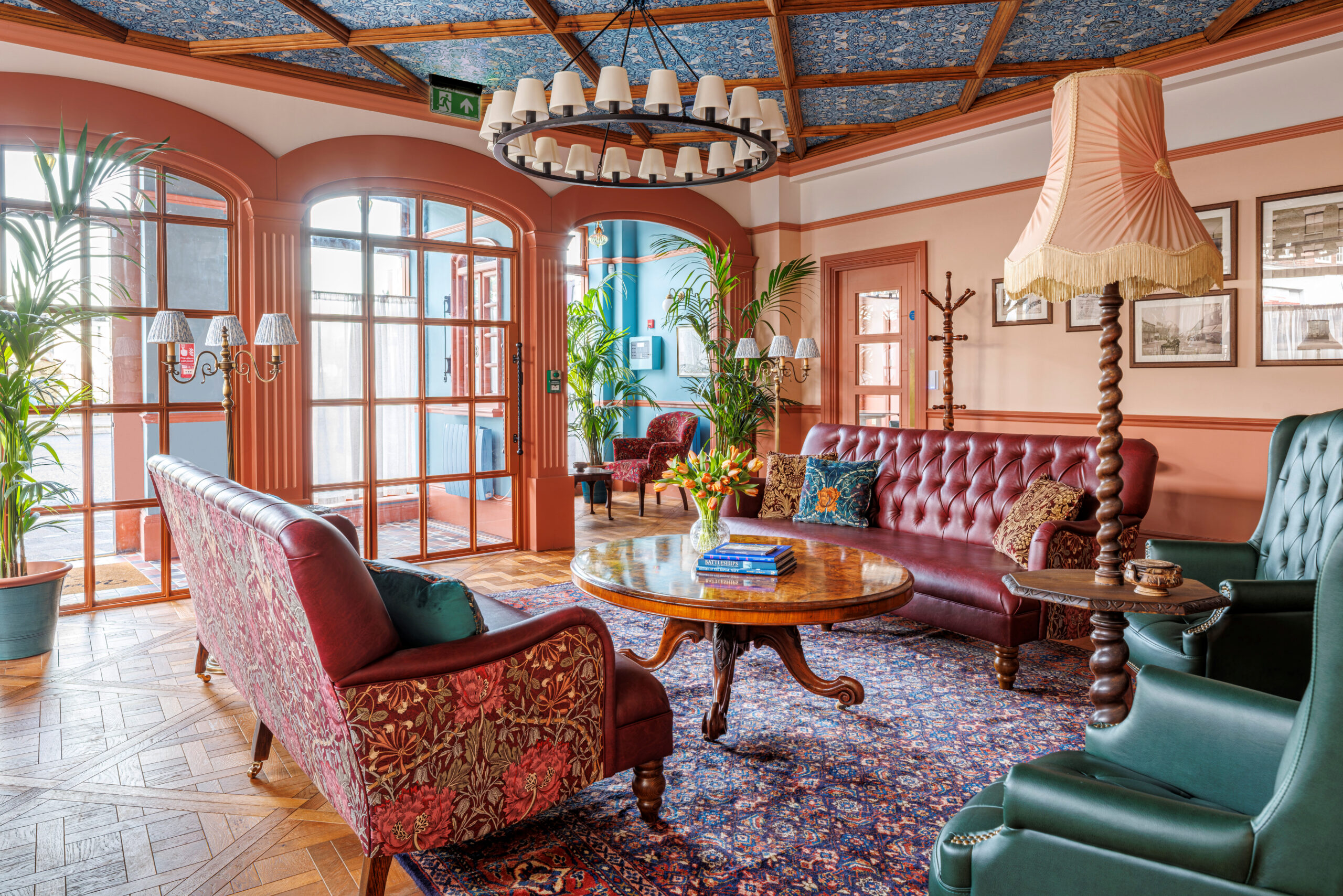 Living room in CARE hub with Morris & Co. fabric furnishings