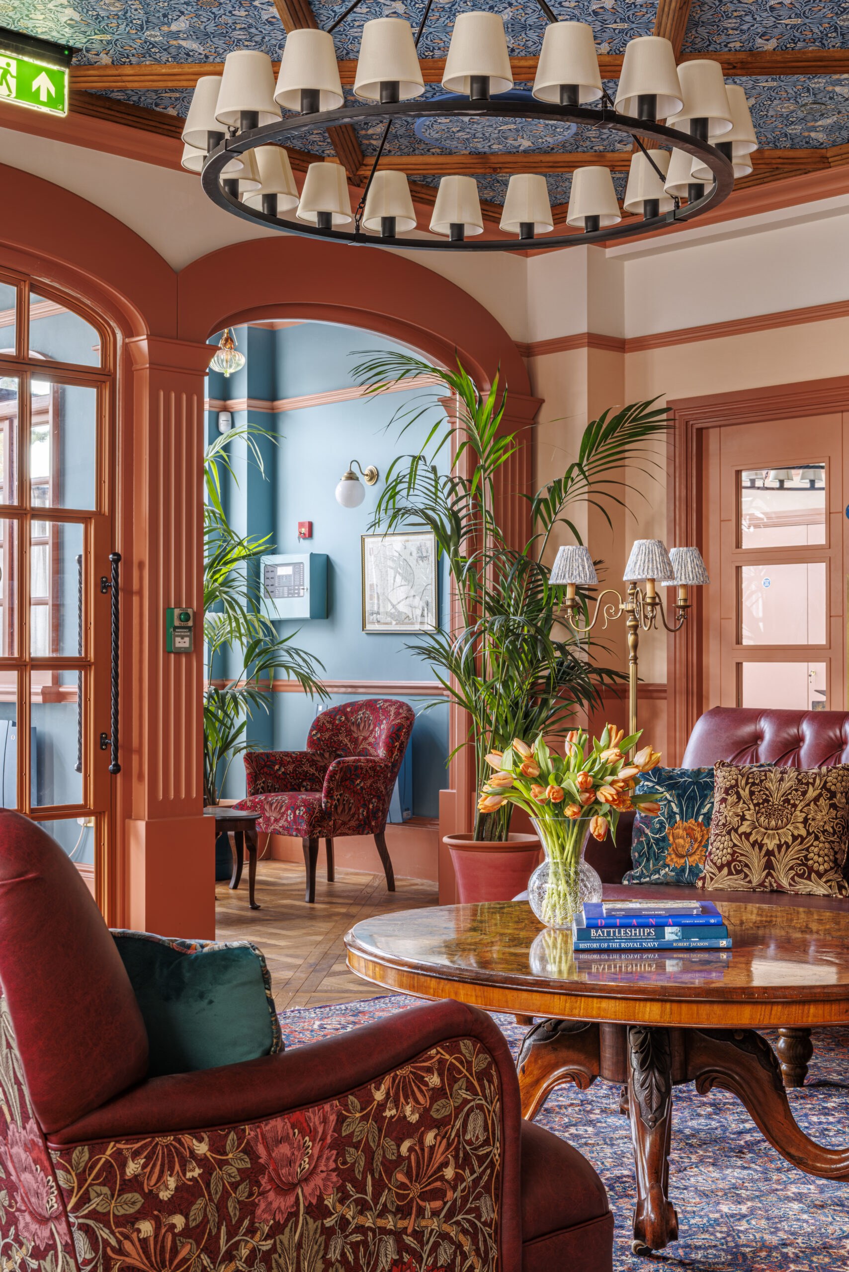 Living room in CARE hub with Morris & Co. fabric furnishings