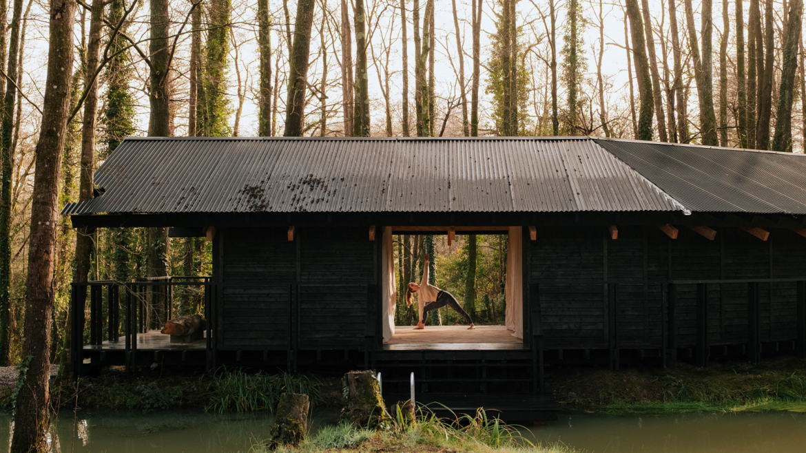 forest cabin with yoga platform