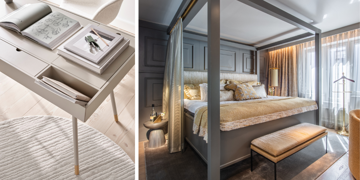 BoConcept Cupertino desk and Bridal Suite at Raddison Blu, featuring BoConcept Expose coffee table 