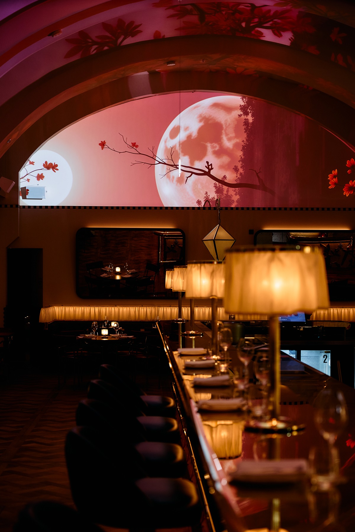 projected light installation mural on ceiling in Rascal