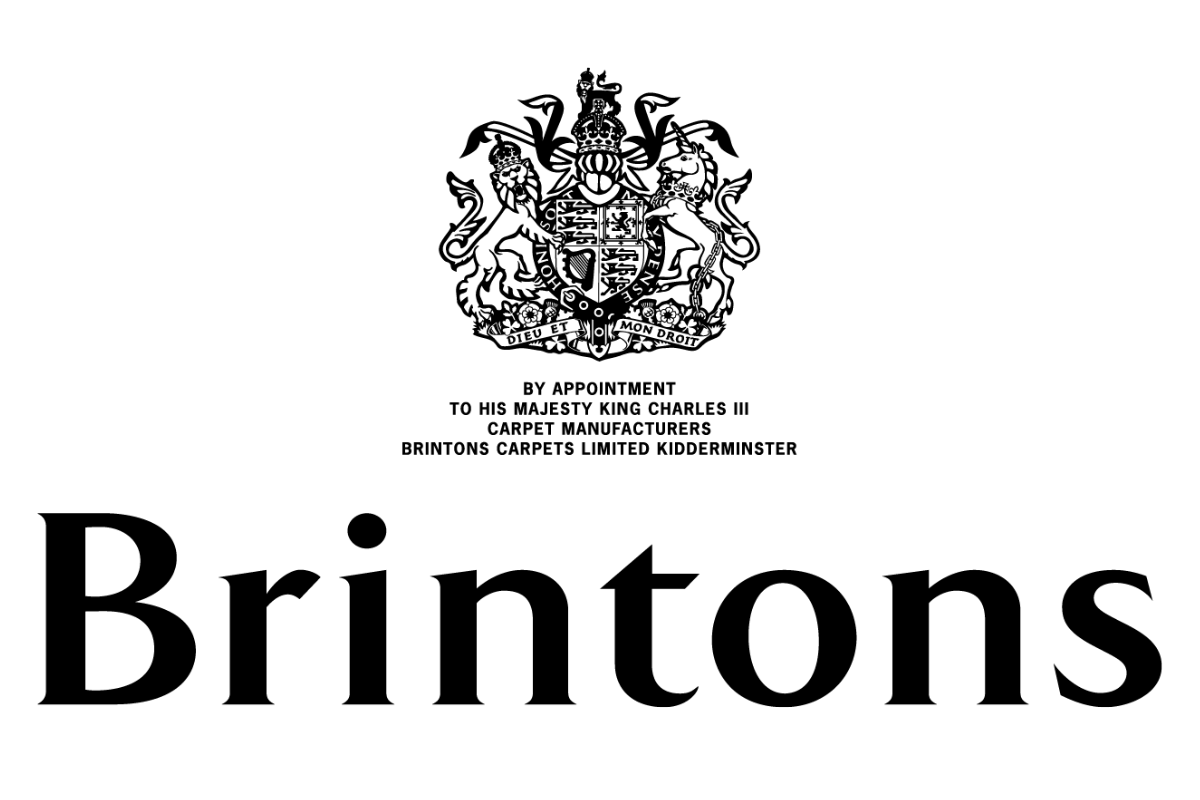 Brintons logo in black with royal warrant above
