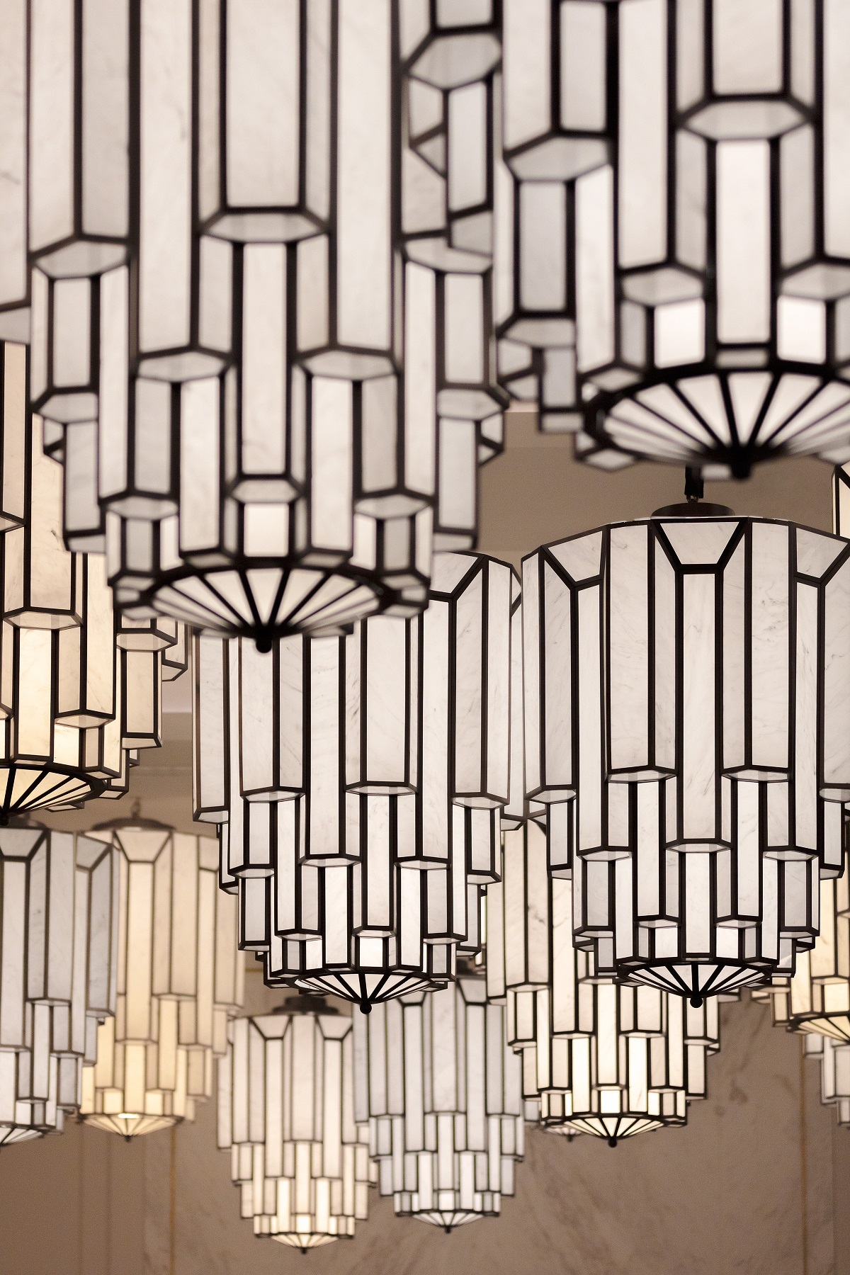 detail of art deco inspired light installation in Fairmont Mumbai