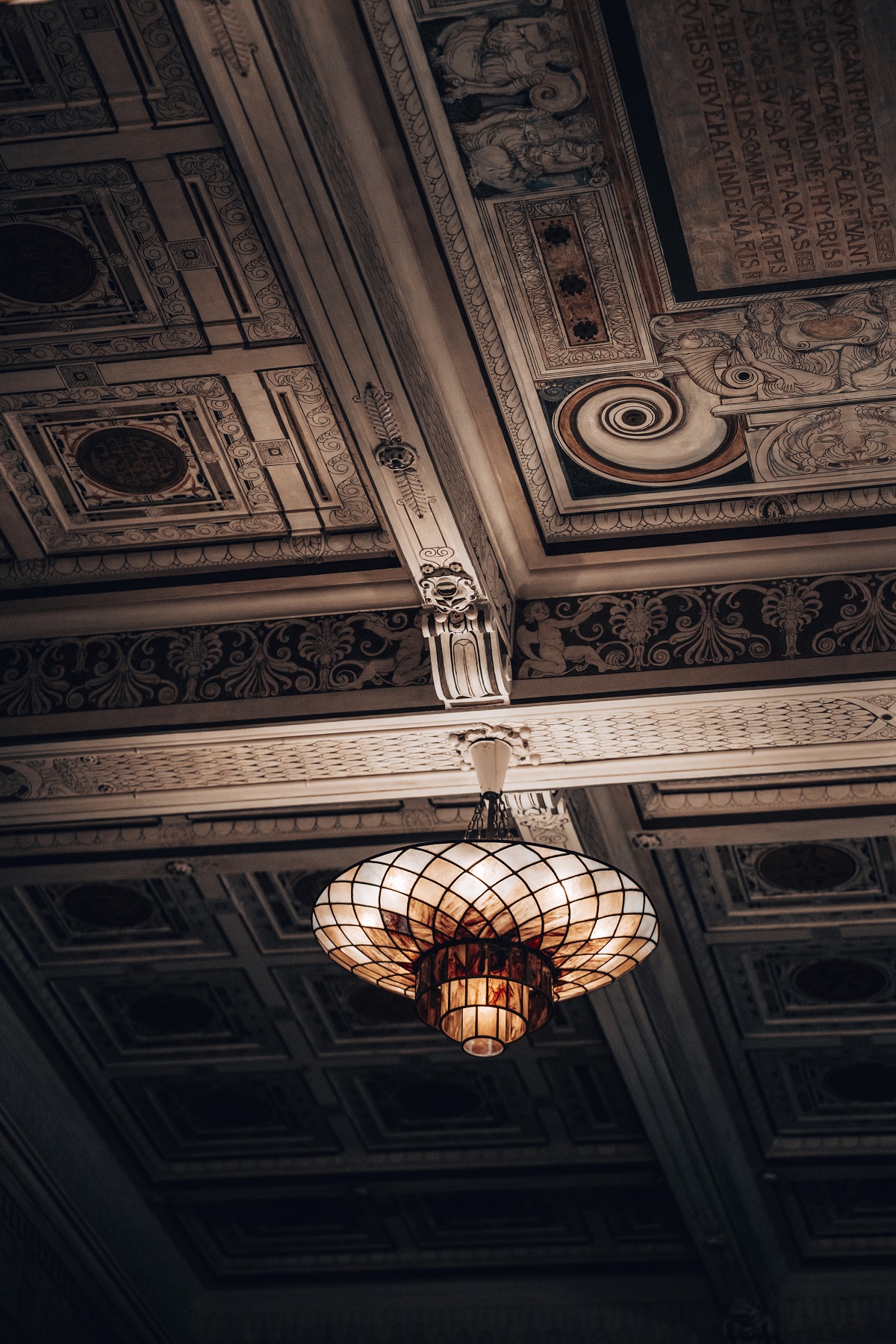 ceiling with fresco and antique light in Corinthia Rome - Theodoli Suite