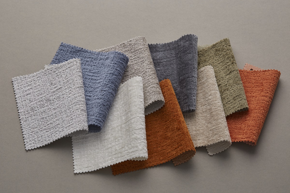 fabric samples in different colours of Crush from Edmund Bell