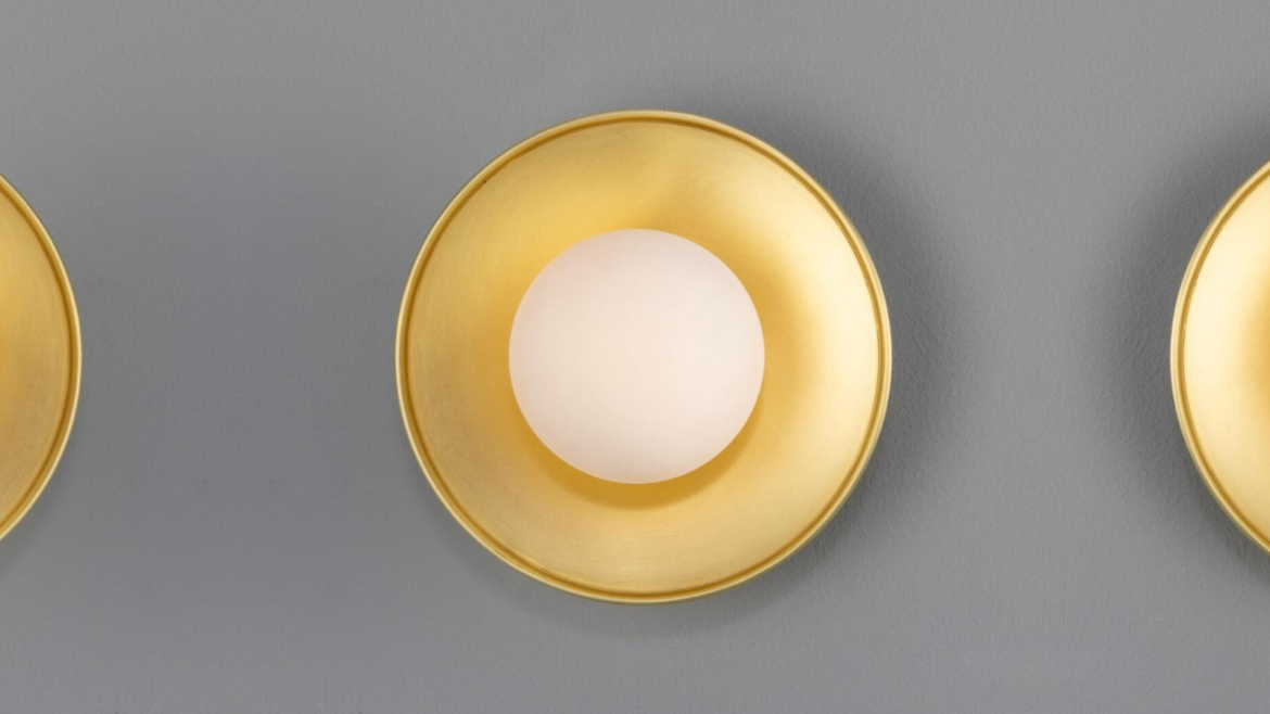 Aosta Brass Disc Bathroom Wall Light with Glass Globe 16.2cm