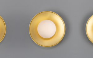 Aosta Brass Disc Bathroom Wall Light with Glass Globe 16.2cm