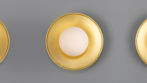 Aosta Brass Disc Bathroom Wall Light with Glass Globe 16.2cm