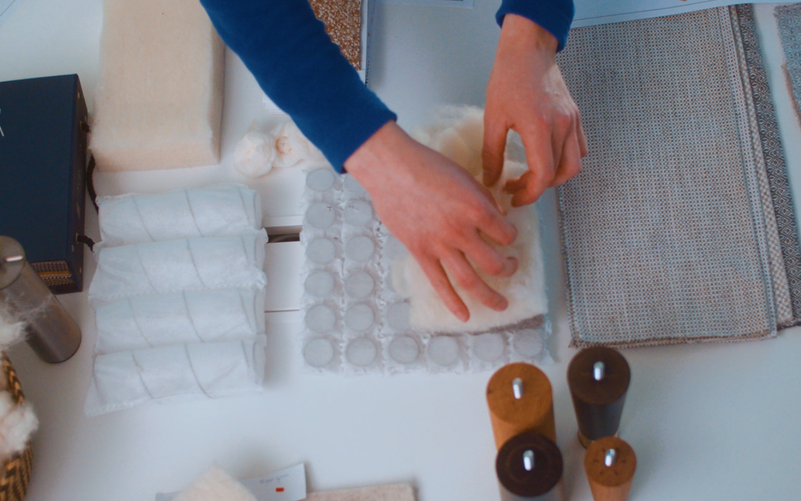 Mattress materials being assembled by hand in the Hypnos factory