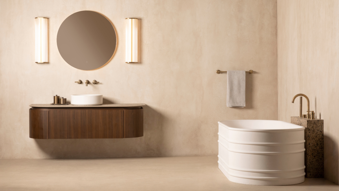 The Fonteyn Collection from BAGNODESIGN, curved bath tub and curved floating sink