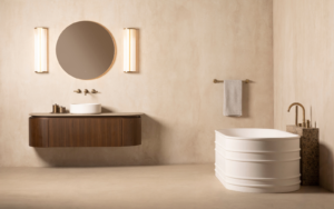 The Fonteyn Collection from BAGNODESIGN, curved bath tub and curved floating sink