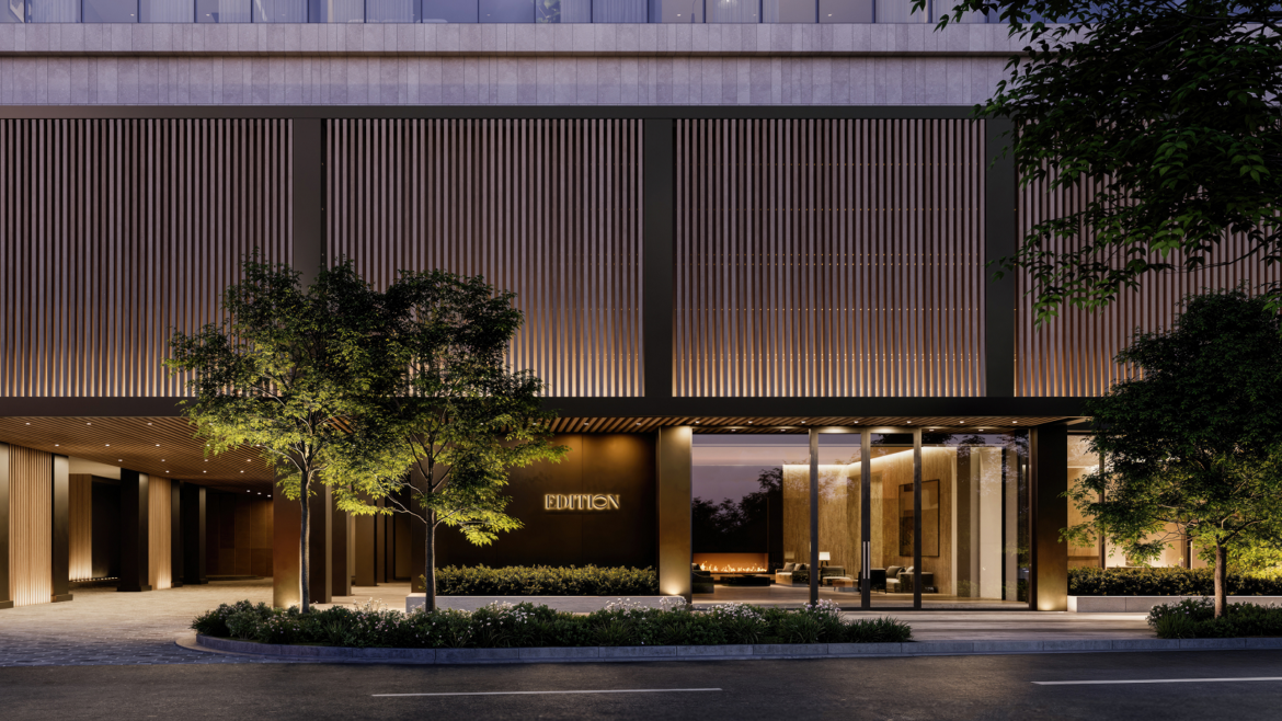 facade and front entrance to The Dallas EDITION Hotel and The Residences