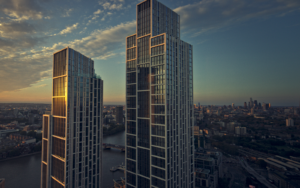 london skyline at sunset with view of Park Hyatt London - ‘River Thames Residences’