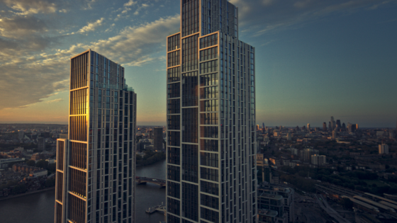 london skyline at sunset with view of Park Hyatt London - ‘River Thames Residences’