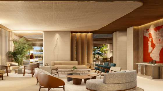 render of hotel lobby in the transformation of Sofitel Rio de Janeiro Ipanema into the brand’s first flagship hotel in Brazil