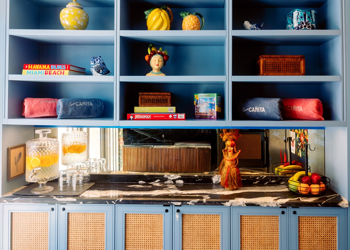 curated bookshelf in Casa Canita