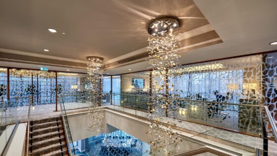 Custom chandeliers by Northern Lights for Colmore Tang HQ