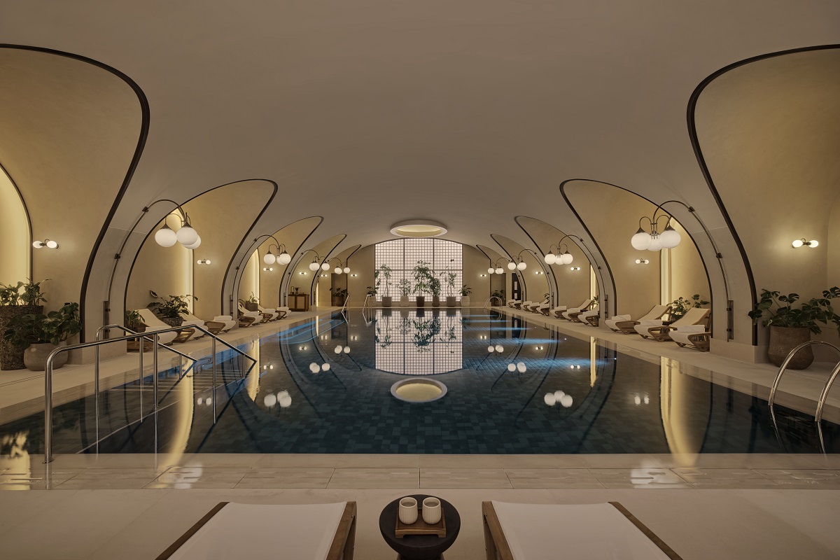 curved alcoves around indoor poolSix_Senses_London_Pool