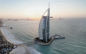 Burj Al Arab Jumeirah - Aerial at Sunset