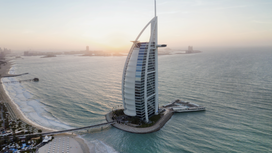 Burj Al Arab Jumeirah - Aerial at Sunset