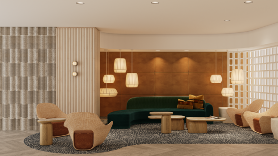 Adina Perth’s new interiors blend calming neutrals, rich textures, and soft tonal layering in the lobby