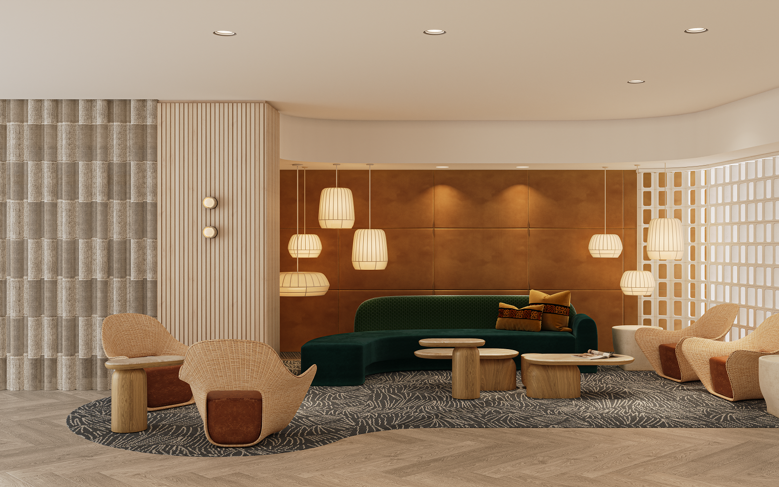Adina Perth’s new interiors blend calming neutrals, rich textures, and soft tonal layering in the lobby