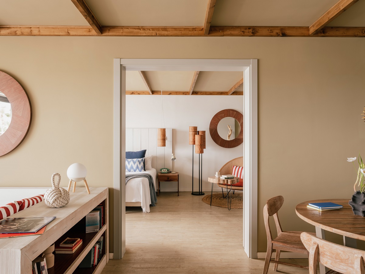view from kitchen dining area into guestroom in Zel Fuerteventura