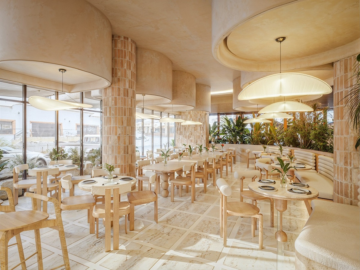 curved feature ceiling and light wood and cream interior at evelina