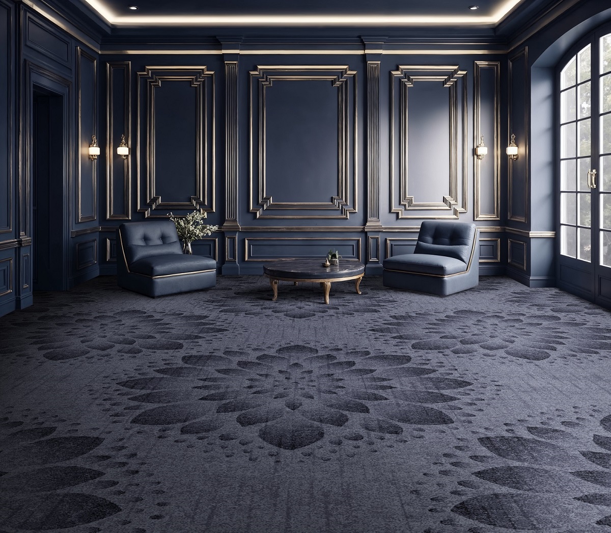 dark grey period style interior with Brintons_Exuvia carpet in charcoal design