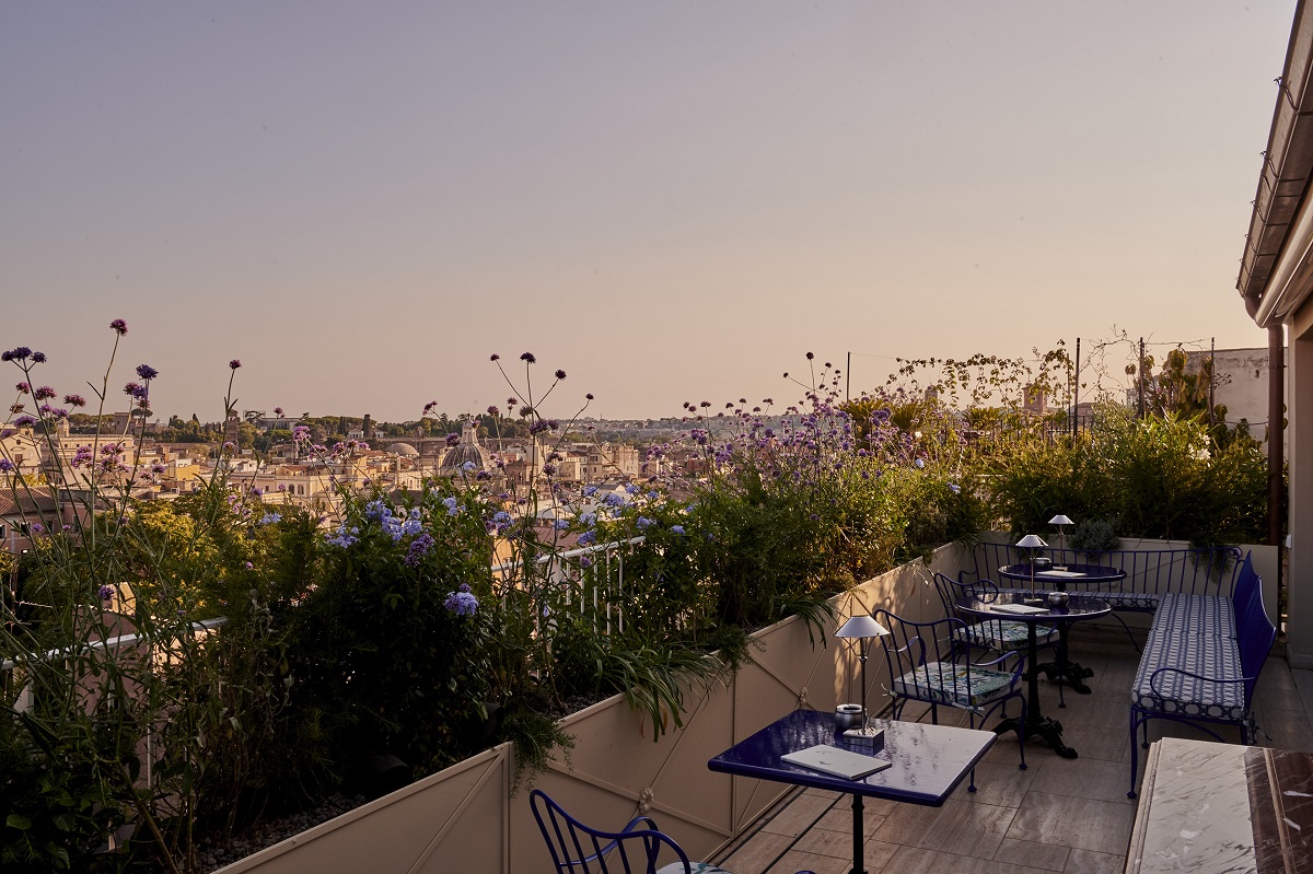roof top bar and view at Casa Monti Rome
