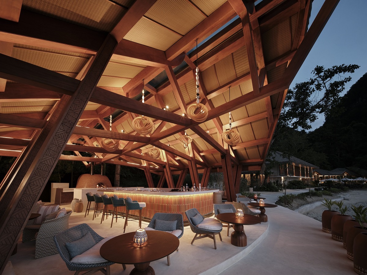 Sunset Bar: A beachfront pavilion WATG & Wimberly Interiors Complete Lagen Island Resort, El Nido