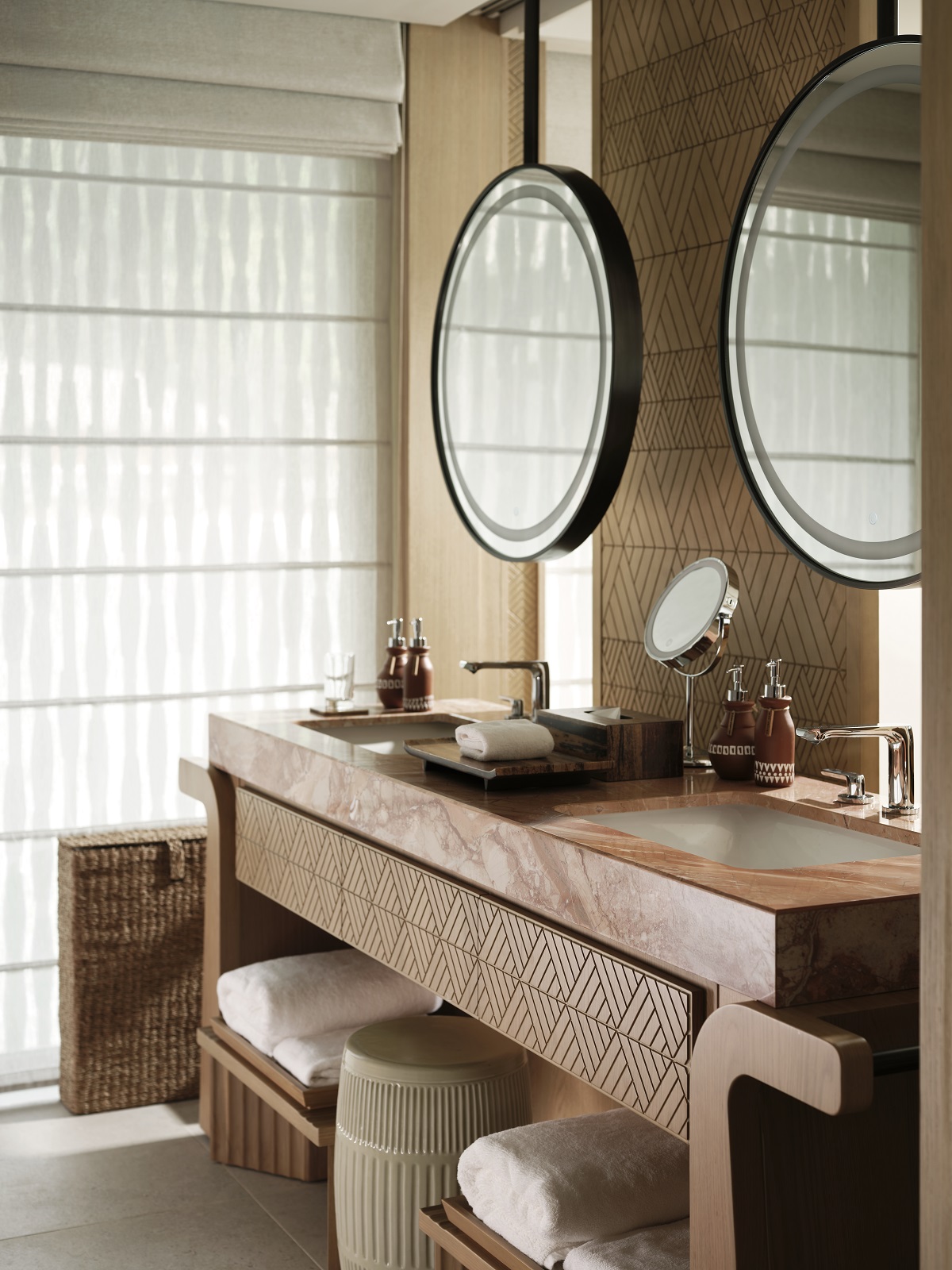 detail of vanity and wood panelling in Lagen Island Resort, El Nido water villa