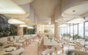 Designed as a feminine, fresh, and refined interior, Evelina transforms a busy corner of the Zona Romántica into a clear canvas defined by gentle curves