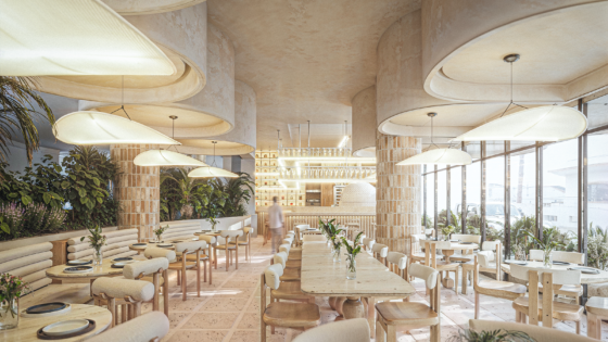 Designed as a feminine, fresh, and refined interior, Evelina transforms a busy corner of the Zona Romántica into a clear canvas defined by gentle curves