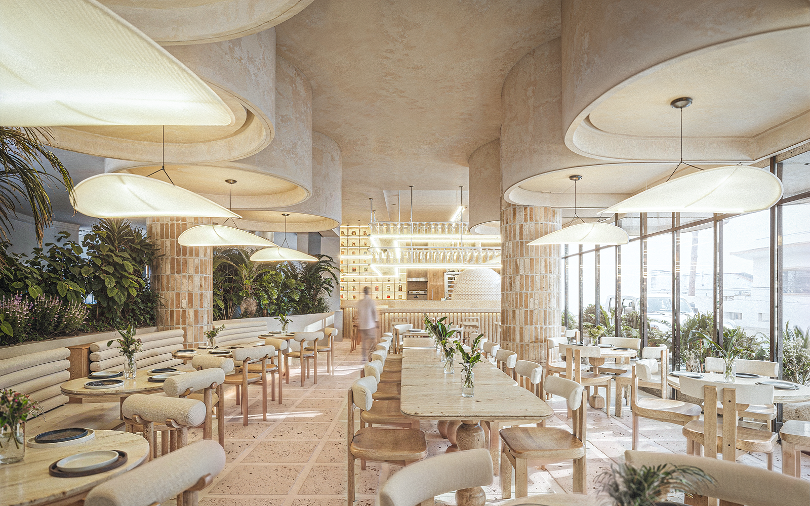 Designed as a feminine, fresh, and refined interior, Evelina transforms a busy corner of the Zona Romántica into a clear canvas defined by gentle curves