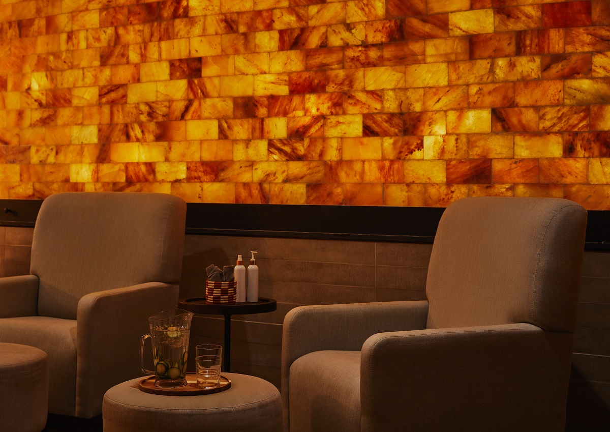 salt block wall and chairs in Ember Lily Spa