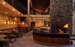 wood and stone interior surfaces in the Trailborn Jackson Hole_Lobby_Credit Christian Harder, Courtesy of Tra