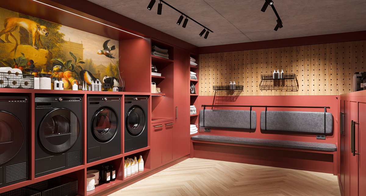 washing machines and tropical wallpaper in the communal washetaria in BobW Stuttgart