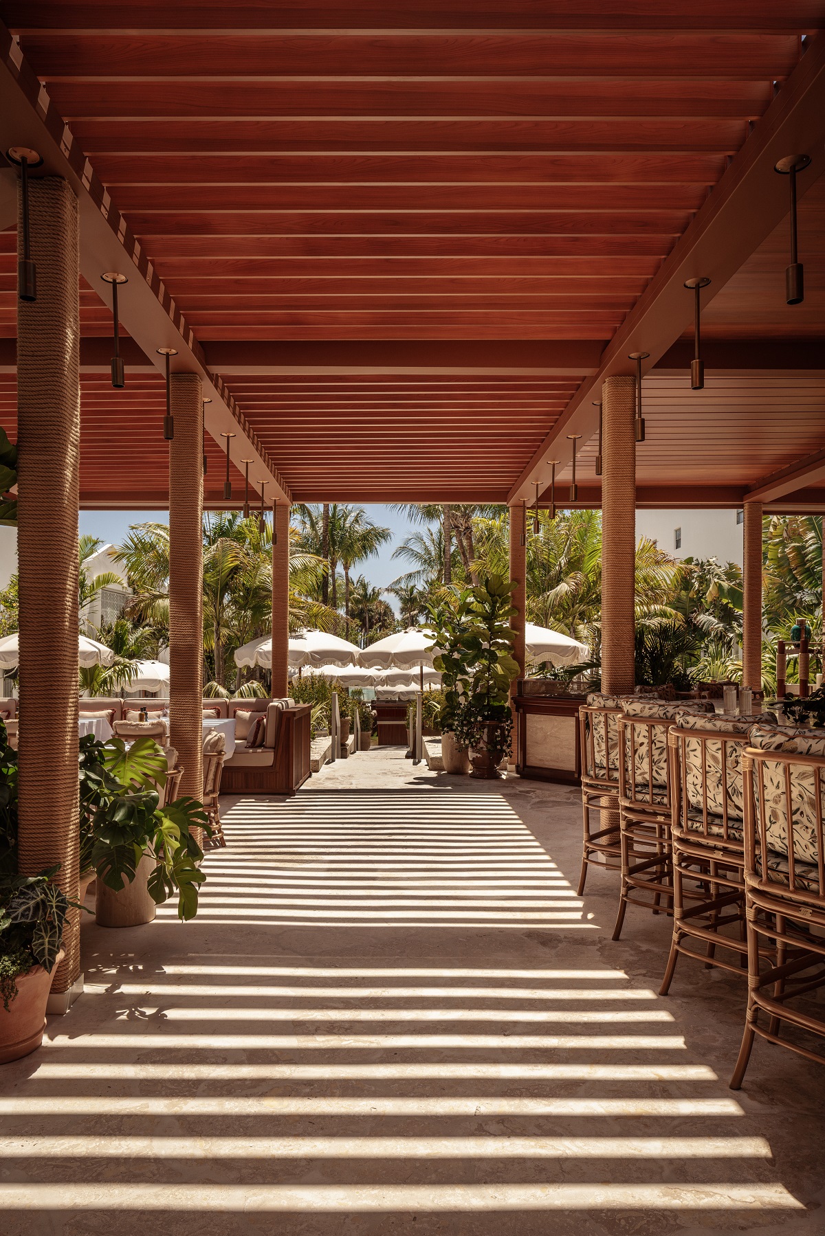 covered wood pergola outdoors by pool in delano miami