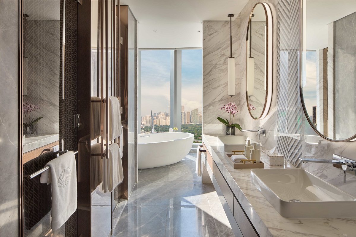 view into Junior Suite Bathroom City View 2 at Mandarin Oriental Makati, Manila L
