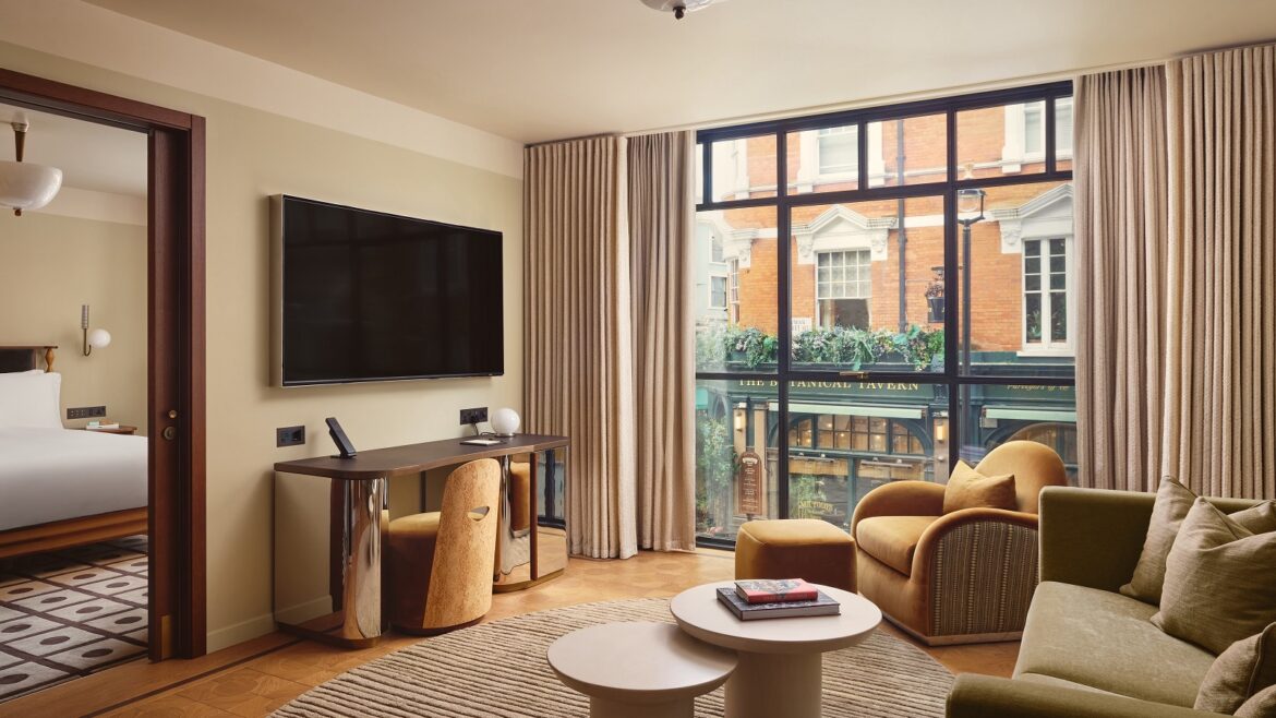 Bespoke switches and socket outlets in Focus SB Ambassador Square faceplate style are specified to complement eclectic interior details of guest rooms and suites of London’s newest hotel, The Newman Fitzrovia.