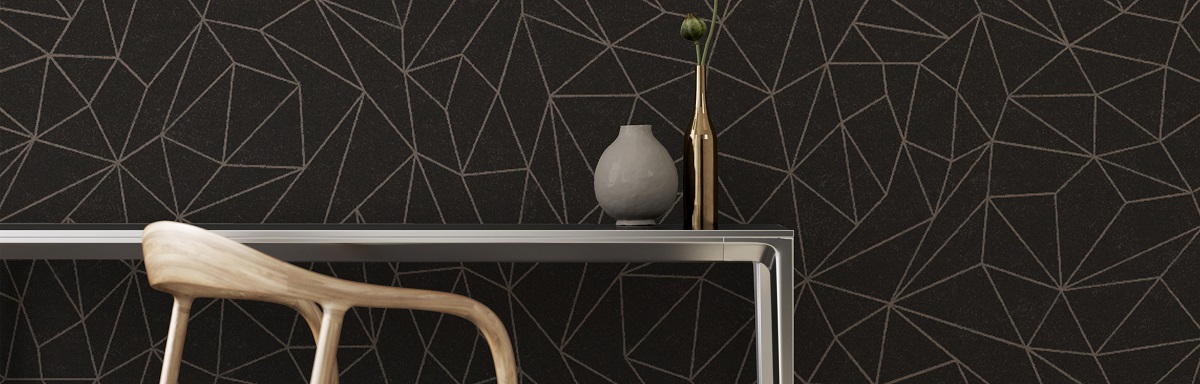 Refract wallcovering in black behind slimline table