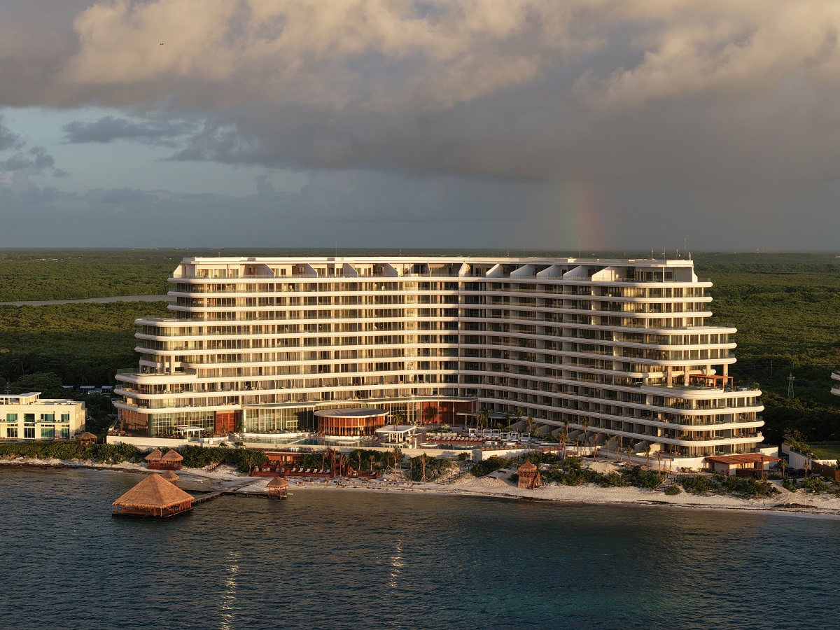 aerial view from the ocena side of The St. Regis Costa Mujeres Resort, Cancún