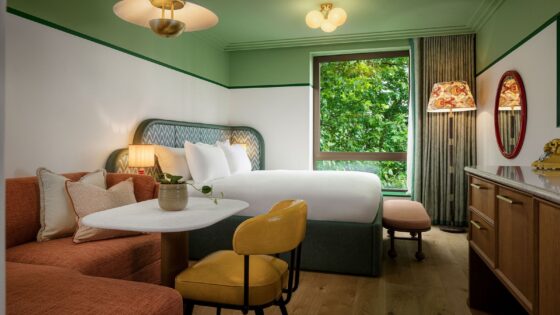green ceiling and white wall and green headboard in the July with hypnos mattress