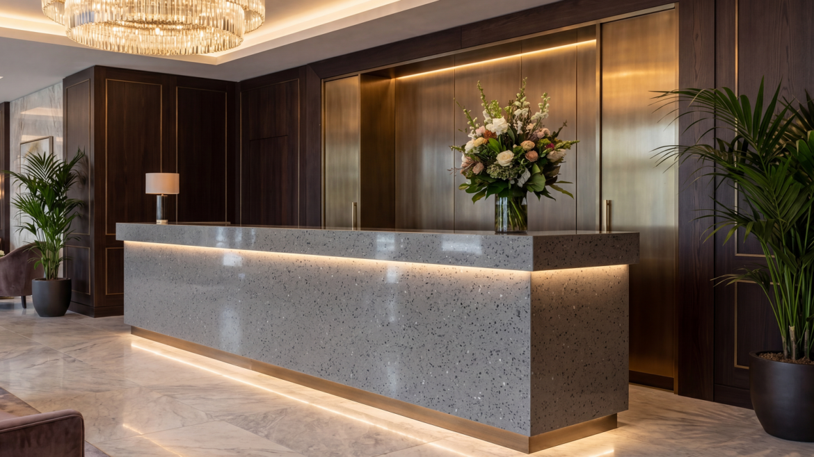 Solid surface worktop from Velstone in hotel Cosmic Asher