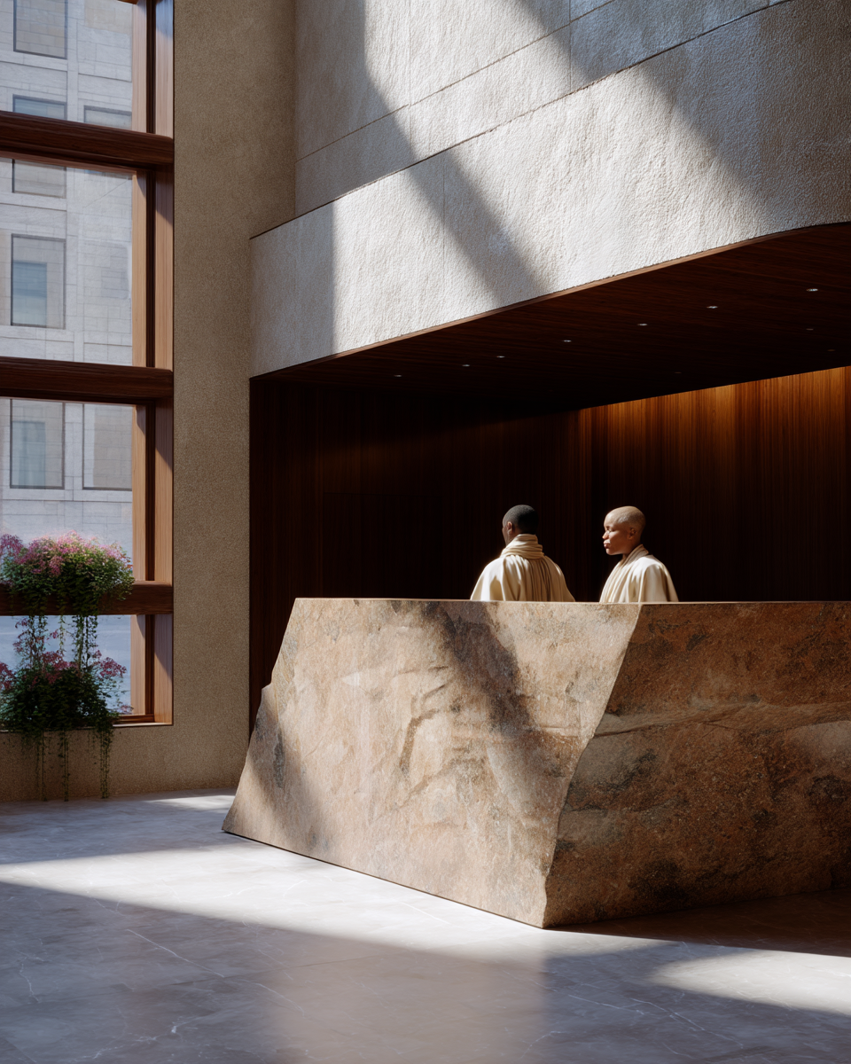 stone reception in arrival lobby