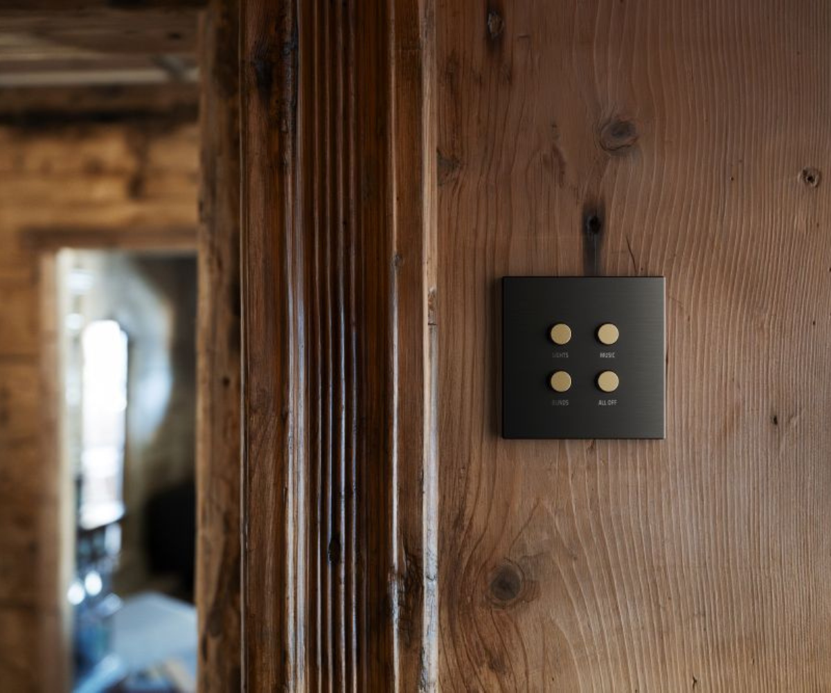 Sanipex brown light control on wooden wall panell